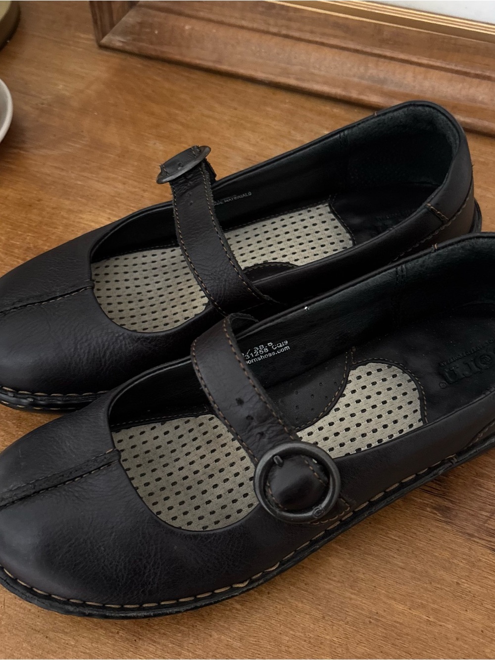 Born Black Leather Mary Jane Flats with Buckle Strap